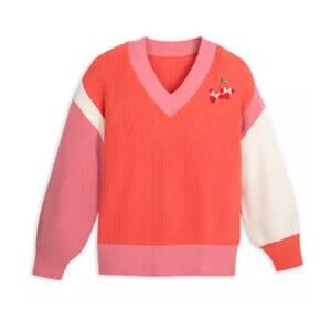 Disney Minnie Mouse Icon Cherries Color-Block Pink Sweater by Her Universe Small